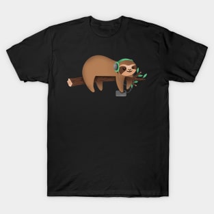 Sleeping sloth listening to music T-Shirt